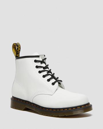 Dr Martens 101 Yellow Stitch Smooth Leren Enkellaars Dames Wit | NL 93BEX